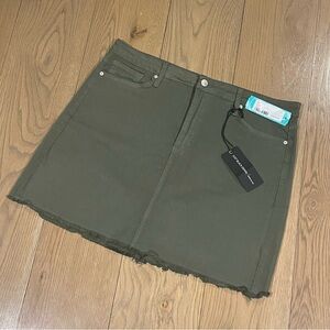 Just Black Denim Army Green A Line Frayed Tatiana Mini Skirt, size XL